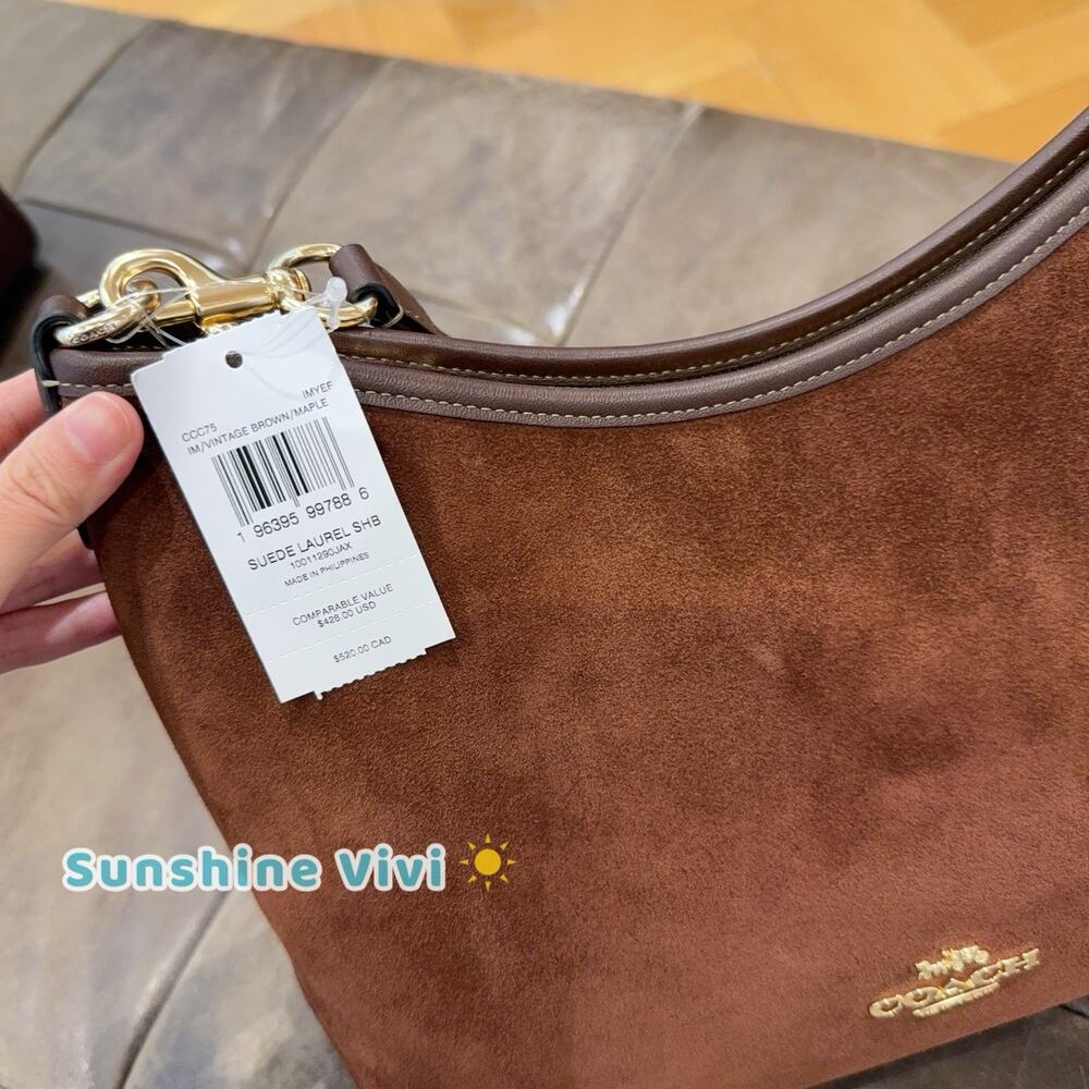 NWT COACH Laurel Shoulder Bag Tassels CCC75 Vintage Brown/Maple Suede Leather - Picture 5 of 7